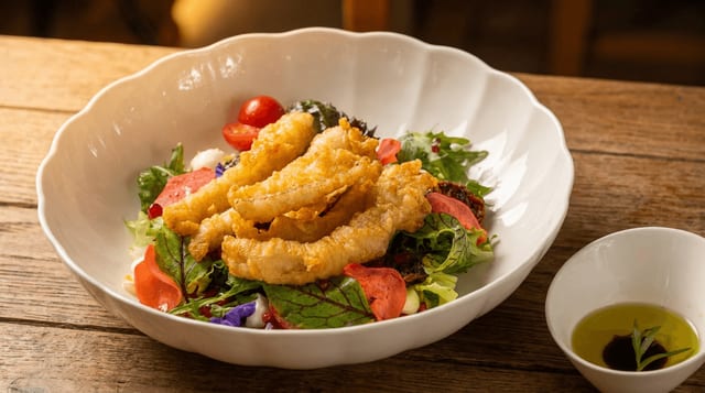 Squid Salad in Rice Crispy Bowl.