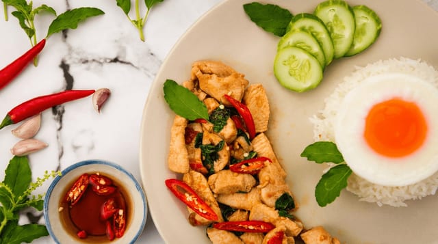 Crispy Chicken in Thai Basil Sauce.